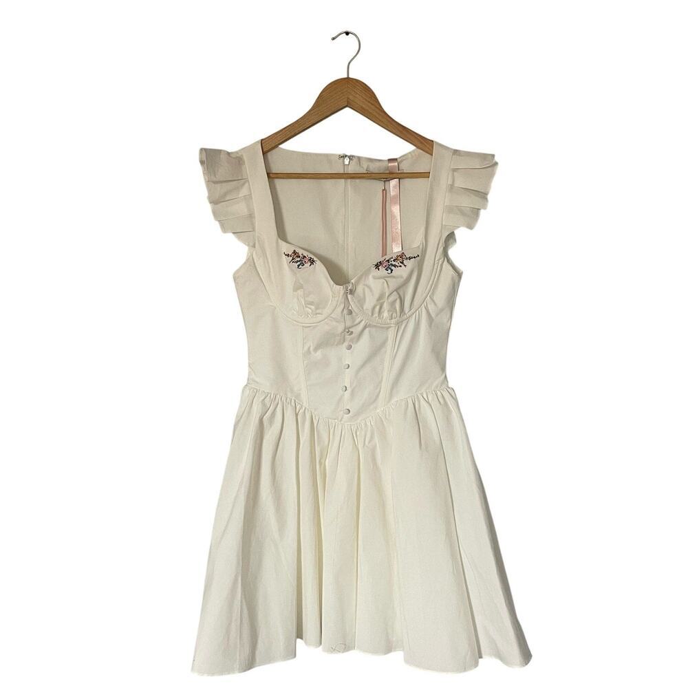 House of CB White Coquette Babydoll Milkmaid Cottage Flutter Sleeve Medium NWT